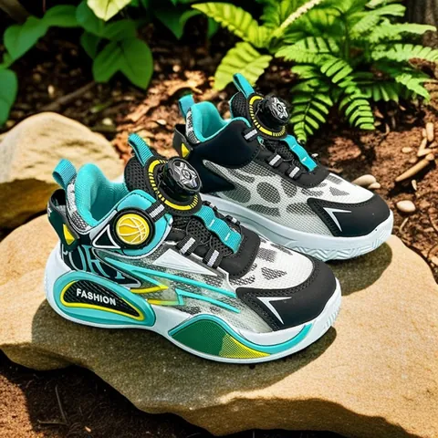 Kids Basketball Shoes Breathable Mesh Rotary Buckle Sneakers Fashion Sport Running Shoes For Boys Girls Spring Autumn