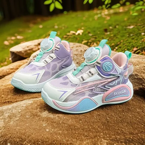 Kids Basketball Shoes Breathable Mesh Rotary Buckle Sneakers Fashion Sport Running Shoes For Boys Girls Spring Autumn