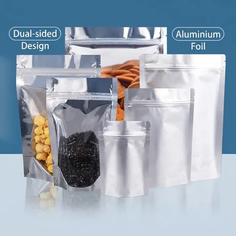 Thickened Aluminum Foil Stand Up Bag Self Sealing Moisture Proof Food Grade Storage Bag For Tea Pet Food Snacks Packaging