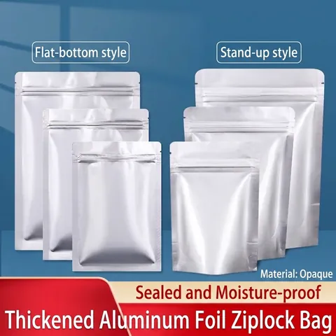 Silberne Verdickte Aluminiumfolie Selbstversiegelnde Beutel Flachboden Standbeutel Für Lebensmittel Tee Lagerung Feuchtigkeitsbeständig Lichtgeschützt Ziplock Beutel