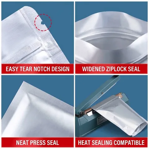 Silver Thickened Aluminum Foil Self Sealing Bags Flat Bottom Stand Up Pouch For Food Tea Storage Moisture Proof Light Shielding Zip Lock Bags