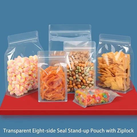 Clear Octagonal Sealed Stand Up Bag For Food Storage Moisture Proof Transparent Plastic Zipper Pouch For Snack Dried Fruit Grain Minimalist Home Kitchen Organizer