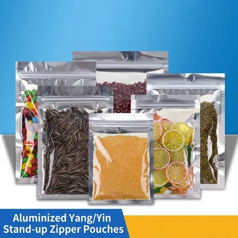 Translucent Aluminum Foil Ziplock Bag Flat Bottom Food Packaging Bags Heat Sealable Moisture Proof Bag For Snacks Nuts