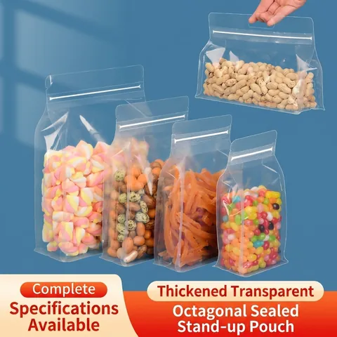 Verdickte Transparente Achtseitige Versiegelte Lebensmittelverpackungsbeutel Stand-Up Selbstversiegelnde Beutel Feuchtigkeitsbeständige Luftdichte Aufbewahrungsbeutel Für Snacks Tee Trockenfrüchte