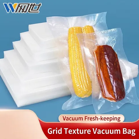 Food Grade Vacuum Sealer Bags Textured Grid Embossed Heat Seal Storage Bags For Kitchen Food Preservation Transparent Bags