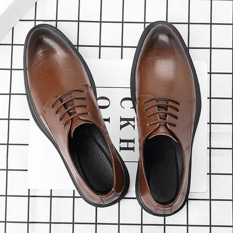 British Style Men's Business Formal Leather Shoes Pointed Toe Height Increasing Lace-Up Wedding Shoes Groom Suit Shoes
