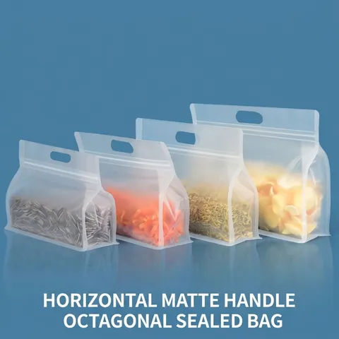 Frosted Horizontal Handle Eight-Side Sealed Food Packaging Bags Moisture-Proof Self-Sealing Stand-Up Plastic Bags For Snacks Dried Fruit Nut Storage