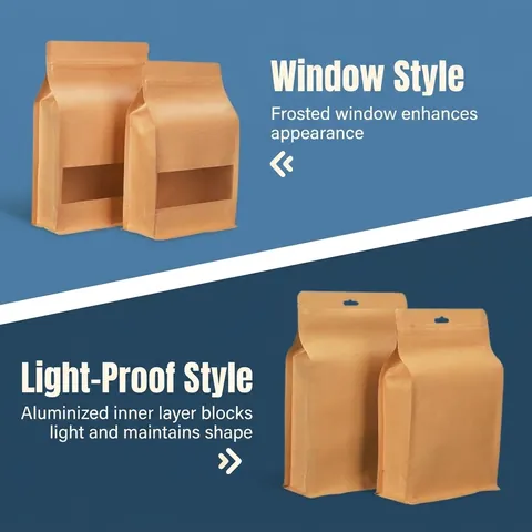 Kraft Paper Plastic Stand Up Ziplock Bags Eight Side Seal Food Packaging Pouches For Snack Tea Nuts Dried Fruit Storage Bag