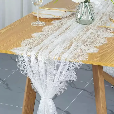Camino de Mesa de Encaje Blanco Vintage Francés Bordado Floral 3D Mantel Rectangular Para Boda Fiesta Decoración Hogar