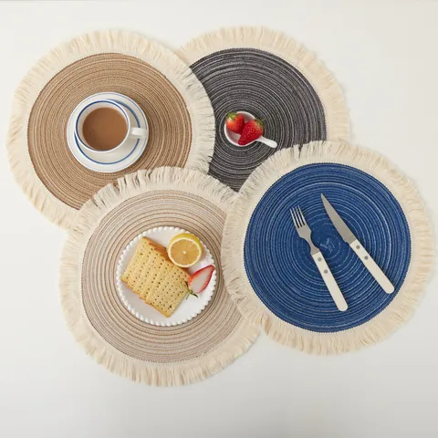 Round Braided Placemat With Tassels Polyester Table Mat For Dining Kitchen Nordic Style Heat Resistant Washable Decorative Placemat