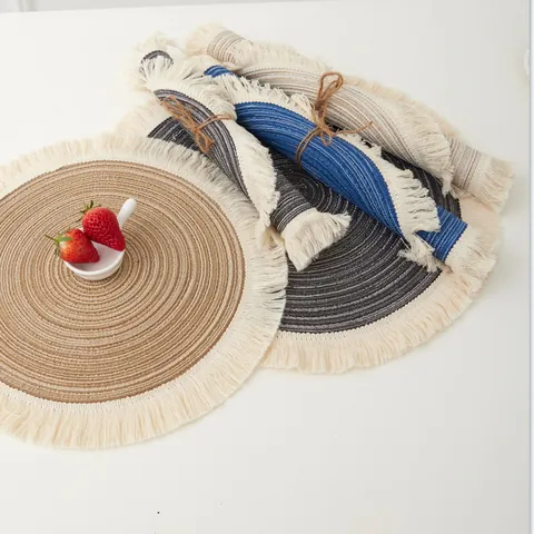 Round Braided Placemat With Tassels Polyester Table Mat For Dining Kitchen Nordic Style Heat Resistant Washable Decorative Placemat