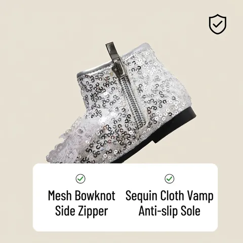 Baby Girl Sequin Boots Bowknot Pearl Toddler First Walker Shoes Soft Sole Anti-Slip Princess Autumn Infant Booties
