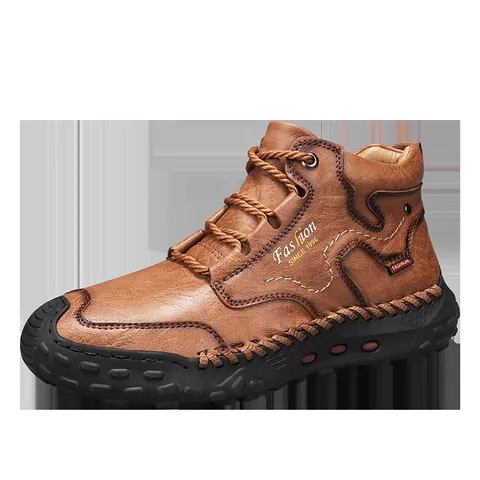 Men's Casual Synthetic Leather Boots Fashion Business Derby Shoes With Rubber Sole Fleece Lined Winter Warm Outdoor Shoes