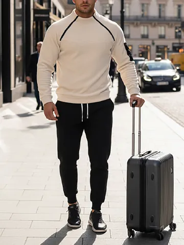 Men Stand Collar Long Sleeve Pullover Coral Fleece Top And Bottom Suit Sporty Casual Autumn Winter Warm Fleece Outfit