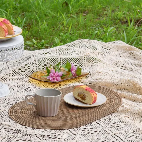Manteles Individuales Ovalados Tejidos de Estilo Minimalista Moderno Alfombrillas de Mesa de Poliéster Resistentes al Calor para Comedor Cocina Hogar