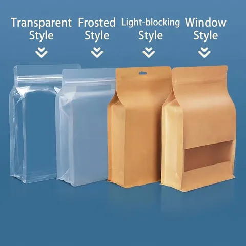 Kraft Paper Plastic Stand Up Ziplock Bags Eight Side Seal Food Packaging Pouches For Snack Tea Nuts Dried Fruit Storage Bag