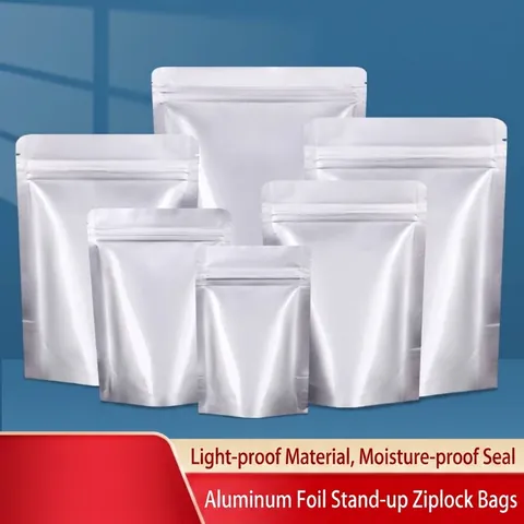 Zilveren Aluminiumfolie Stand Up Pouch Ziplock Zak Verdikte Vochtbestendig Lichtblokkerend Voedsel Opbergzak Voor Thee Snoep Hondenvoer