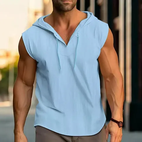 Men Casual Hooded Sleeveless Tank Top Cotton Breathable Athletic Pullover Shirt For Summer Gym Workout