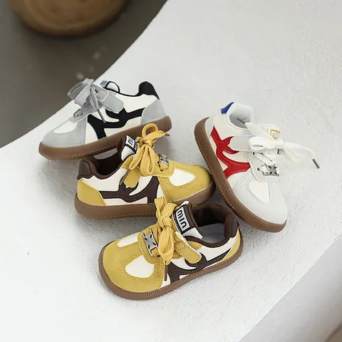 Kids Fashion GAT Style Sneakers 2025 Autumn New Boys Girls Light Soft Sole Patchwork PU Leather Casual Board Shoes