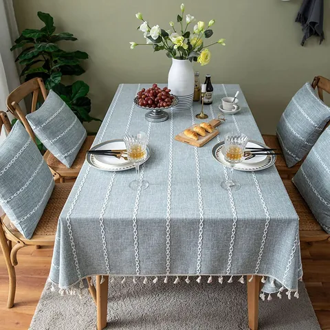 Nordic Stereo Stitched Rectangular Tablecloth Cotton Linen Blend Fabric Table Cover With Tassel Edges For Party Dining Home Decor