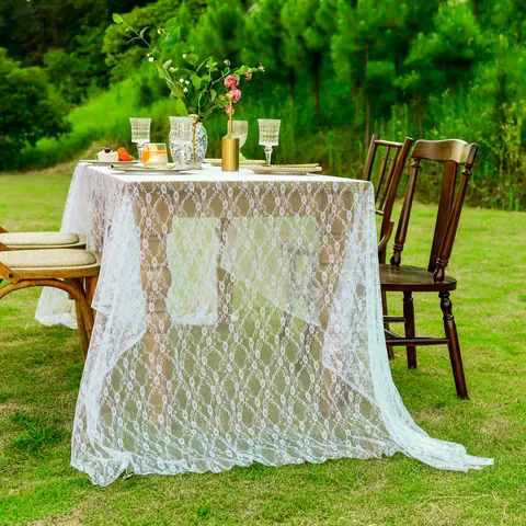 French Style White Black Lace Rectangular Tablecloth Floral Pattern Wedding Banquet Decor Photography Background Veil Cloth