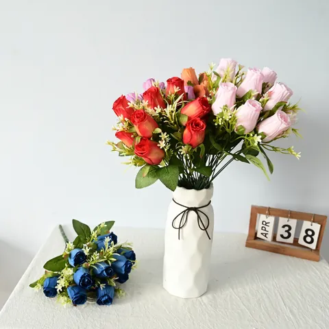 Ramo de Rosas Artificiales de Satén para Boda Hogar Mesa Decoración Arreglo Floral Artificial para Fotografía