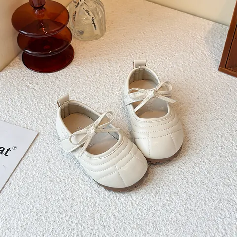 Girls Toddler Princess First Walker Shoes Bow Quilted Mary Janes PU Leather Rubber Sole Sweet Casual Flat Loafers For Kids