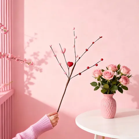 Artificial Heart Berry Stem Christmas Valentine Decoration Foam Red Pink Berry Sprays For Home Bedroom Living Room Vase Flower Arrangement