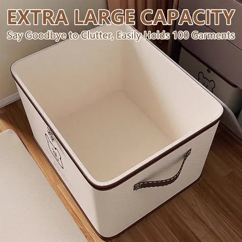 Large Capacity Foldable Fabric Storage Box Clothes Organizer Bin with Lid and Handles Cartoon Bear Pattern Decorative Bin