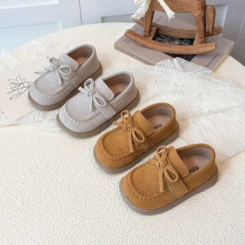 Britisches Stil Kleinkind Mädchen Prinzessin Schuhe Schleife Weiche Sohle Baby Lauflernschuhe Herbst Kinder Wildleder Flache Halbschuhe