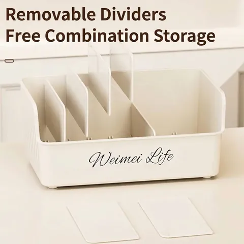 Kitchen Seasoning Organizer Box PET Plastic Multi-Grid Spice Packet Holder With Removable Dividers Cream Style Pantry Organization Storage Bin