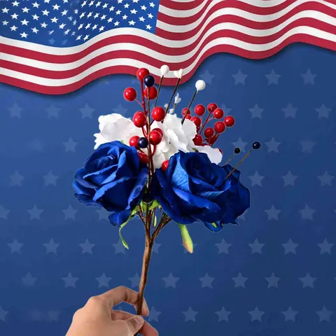 Bouquet de Roses et Baies Artificielles Jour de l'Indépendance des États-Unis Rouge Blanc Bleu Décoration Intérieure Patriotique
