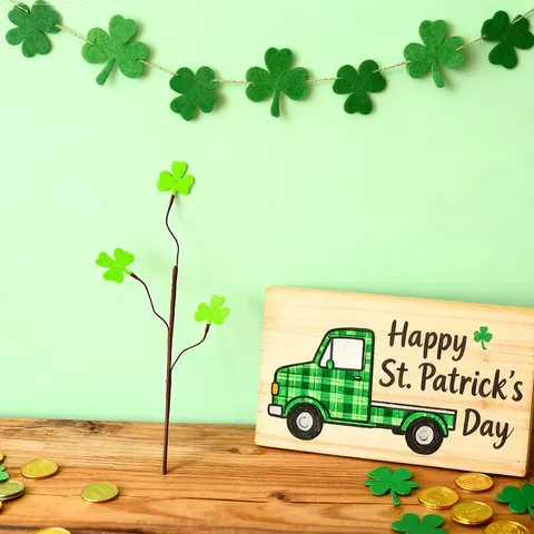 St. Patricks Tag Künstlicher Kleeblattzweig Grüne Blumenstecker Für Festliche Tischdekoration Zu Hause
