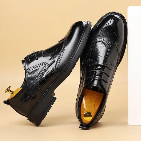 Zapatos de Cuero Formales de Negocios para Hombre Brogue Tallado Wingtip Patrón de Cocodrilo Oxford Transpirable Zapatos de Vestir Hombre