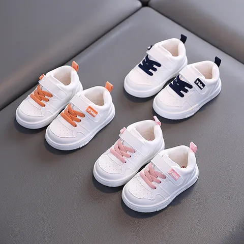 Toddler First Walker Shoes Waterproof Microfiber Leather Sneakers For Boys Girls Non-Slip Soft Sole Hook And Loop White Flat Shoes