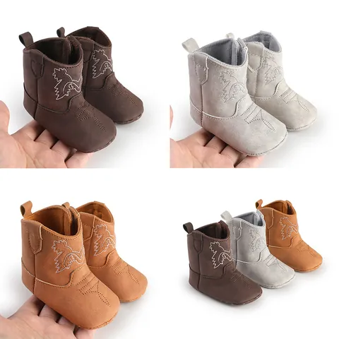 Chaussures de Marche Bébé Semelle Souple Bottines Style Cowboy de l'Ouest Brodées en Coton Respirant pour Nouveau-Né