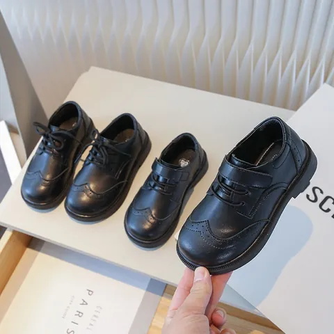 Jungen Schwarze Lederschuhe Britischer Stil Brogue Halbschuhe Für Schule Aufführung Hochzeit Kleinkinder Kinder Formelle Loafer