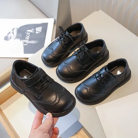 Jungen Schwarze Lederschuhe Britischer Stil Brogue Halbschuhe Für Schule Aufführung Hochzeit Kleinkinder Kinder Formelle Loafer