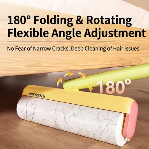 Long Handle Detachable Lint Roller Set For Floor Cleaning Dopamine Color Foldable Sticky Roller Hair Dust Remover Household Tool