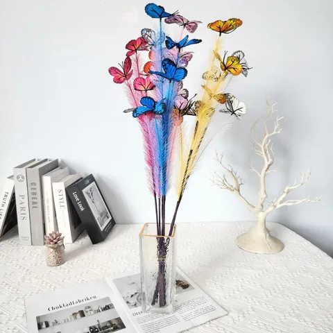 Artificial Butterfly Reed Branch Silk Flower Fake Plant Long Stem For Home Decor Wedding Photography Props Minimalist Aesthetic