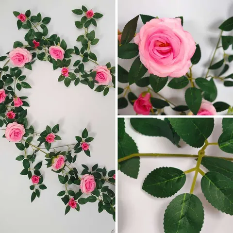 Artificial Rose Vine Silk Flower Garland Floral Hanging Plants For Home Wedding Garden Wall Decor Fake Roses Vines