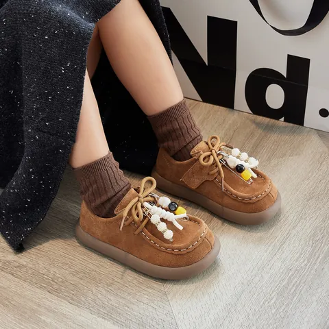 Chaussures Pain Rétro pour Enfants en Faux Daim Cuir PU Mocassins pour Garçons Filles Automne Mode Décontracté Baskets Antidérapantes