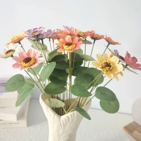 Fleur de Soie Marguerite Camomille Artificielle Vintage Tige Unique Pour Décoration Maison Accessoire Photographie