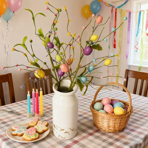 Easter Egg Simulation Berry Cuttings Artificial Flower Picks For Home Decor Festive Pastoral Style Silk Cloth Branches