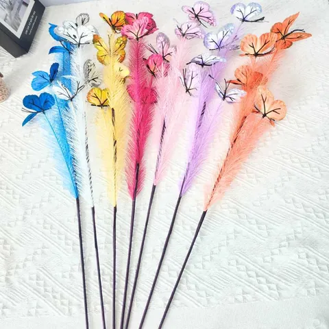 Artificial Butterfly Reed Branch Silk Flower Fake Plant Long Stem For Home Decor Wedding Photography Props Minimalist Aesthetic