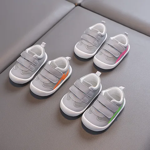 Toddler Walking Shoes Breathable Mesh Split Leather Kids Sneakers Anti-slip Soft Sole Board Shoes For Boys Girls Casual Shoes