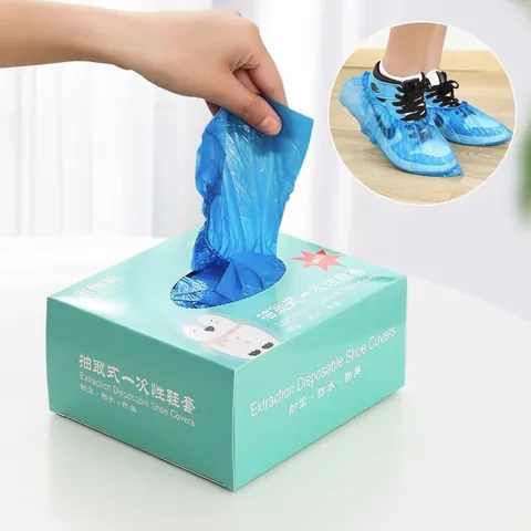Extraction Disposable Shoe Covers PE Plastic Waterproof Dustproof Non-slip Durable Indoor Household For Office Lab Hospital Boxed