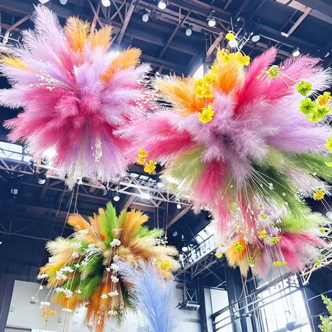 Artificial Golden Silk Peacock Grass 100cm Metallic Fireworks Flower For Wedding Stage Scene Arrangement Plastic Plant Decor