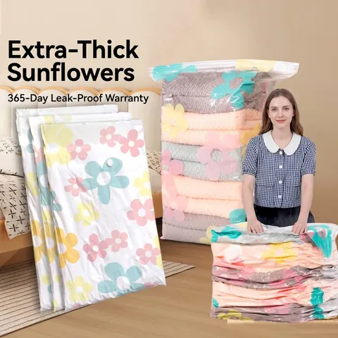 Sun Flower Thickened Vacuum Compression Bag Reusable Space Saving Storage Bag For Clothes Bedding Quilt Packing Bags Home Travel
