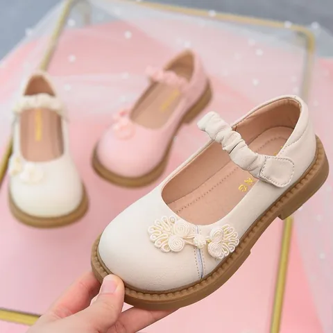 Petites Filles Mary Jane Chaussures de Princesse Vintage Style Chinois Bouton Grenouille Semelle Souple Cuir Microfibre Ballerines Antidérapant